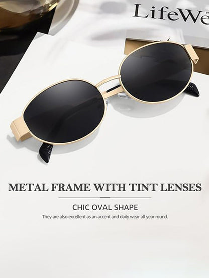 Retro Oval Sunglasses - Vintage Inspired Metal Frame Sunnies