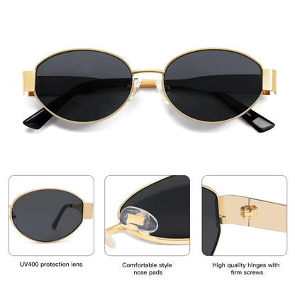Retro Oval Sunglasses - Vintage Inspired Metal Frame Sunnies